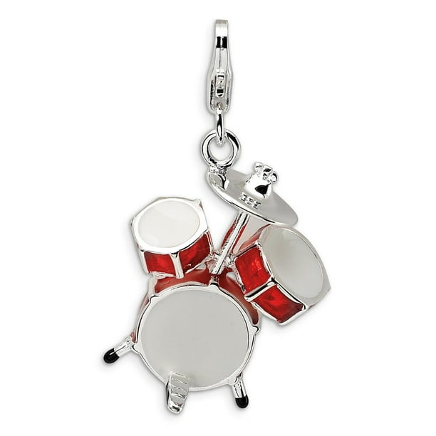 Sterling Silver 3-D Enameled Drum Set w/Lobster Clasp Charm 